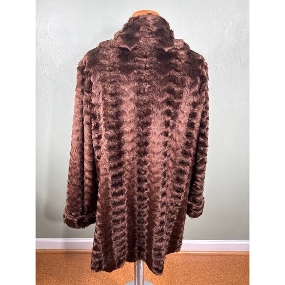 Dennis Basso Coat Women's Size Large Brown Faux Fur Lined Snow Winter Jacket - Picture 14 of 15